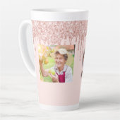 90e verjaardag foto roos gouden roze druppels latte mok (Linkerhoek)