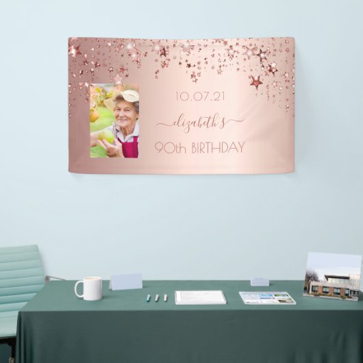 90e verjaardag foto roos gouden roze sterren spandoek (Beurs)
