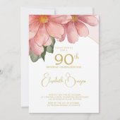 90e verjaardag foto roze bloemig elegante verjaard kaart (Voorkant)