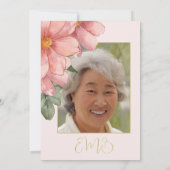 90e verjaardag foto roze bloemig elegante verjaard kaart (Achterkant)