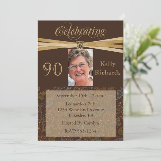 90e verjaardag Foto-uitnodigingen van Elegant Kaart (Staand voorkant)