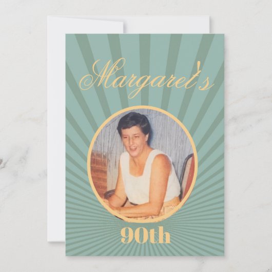 90e verjaardag foto zonnestralen gouden kleur uitn kaart (Voorkant)