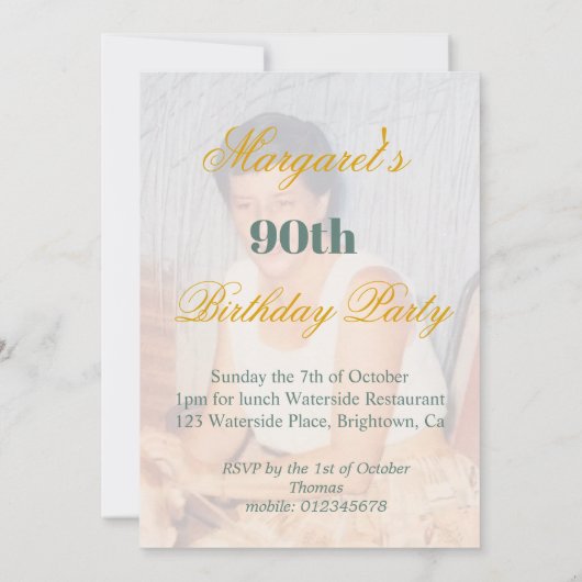 90e verjaardag foto zonnestralen gouden kleur uitn kaart (Achterkant)