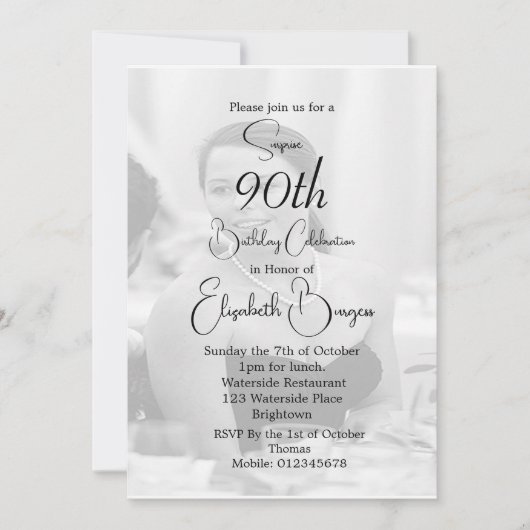 90e verjaardag foto zwart wit elegante verjaardag kaart (Voorkant)