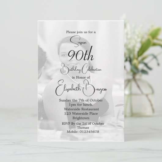 90e verjaardag foto zwart wit elegante verjaardag kaart (Staand voorkant)