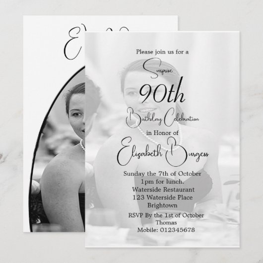 90e verjaardag foto zwart wit elegante verjaardag kaart (Voorkant / Achterkant)
