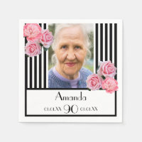 90e verjaardag foto zwarte strepen floral monogram