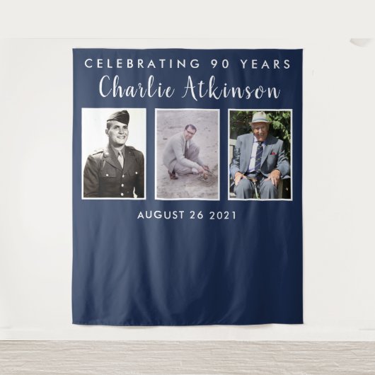 90e verjaardag fotocollage achtergrond banner wandkleed (Voorkant)