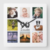 90e verjaardag fotocollage man vierkante klok (Voorkant)