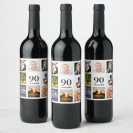 90e verjaardag fotocollage man wijn etiket