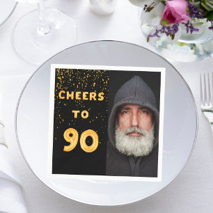 90e verjaardag fotogouden ballonnen zwart servet