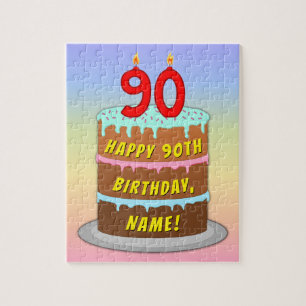 90e verjaardag: Fun Cake and Candles + Custom Name Legpuzzel