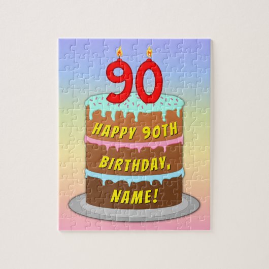 90e verjaardag: Fun Cake and Candles + Custom Name Legpuzzel (Verticaal)