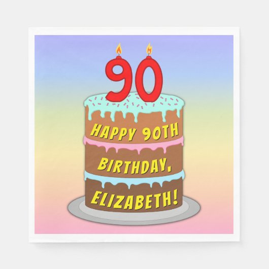 90e verjaardag: Fun Cake and Candles + Custom Name Servet (Voorkant)