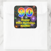 90e verjaardag: Fun Fireworks Kijk, regenboog # 90 Vierkante Sticker (Tas)