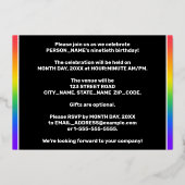 90e verjaardag: Fun, kleurrijk regenboogpatroon Folie Uitnodiging (Achterkant)