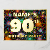 90e verjaardag — Fun, kleurrijke Fireworks look Folie Uitnodiging (Voorkant)