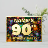 90e verjaardag — Fun, kleurrijke Fireworks look Folie Uitnodiging (Staand Voorkant)
