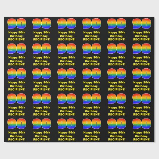 90e verjaardag: Fun, kleurrijke regenboog geïnspir Cadeaupapier (Vlak)