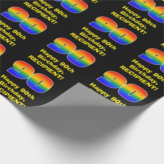 90e verjaardag: Fun, kleurrijke regenboog geïnspir Cadeaupapier (Hoek)