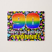90e verjaardag — Fun, liefhebbende hartvormen + "9