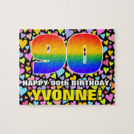 90e verjaardag — Fun, liefhebbende hartvormen + "9 Legpuzzel