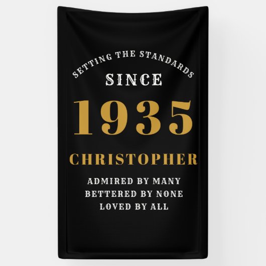 90e verjaardag geboren 1935 Voeg naam toe Zwart Go Spandoek (Verticaal)