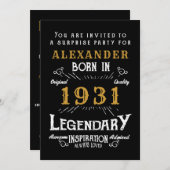 90e verjaardag Geboren in 1931 Black Gold Retro Kaart (Voorkant / Achterkant)