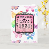 90e verjaardag Geboren in 1931 Roze Waterverf vlin Kaart (Gele Bloem)