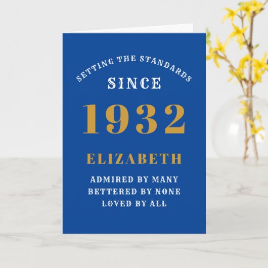 90e verjaardag Geboren in 1932 Blauwe Gold Kaart (Gele Bloem)
