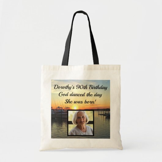 90E VERJAARDAG GEPERSONALISEERDE ZONSONDERGANG FOT TOTE BAG (Voorkant)