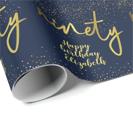 90e verjaardag Glamoureus Navy Gold Cadeaupapier (Rol Hoek)