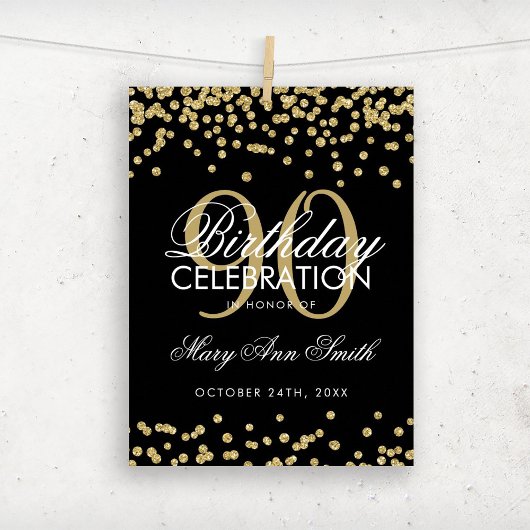 90e verjaardag Glitter Confetti Black Poster
