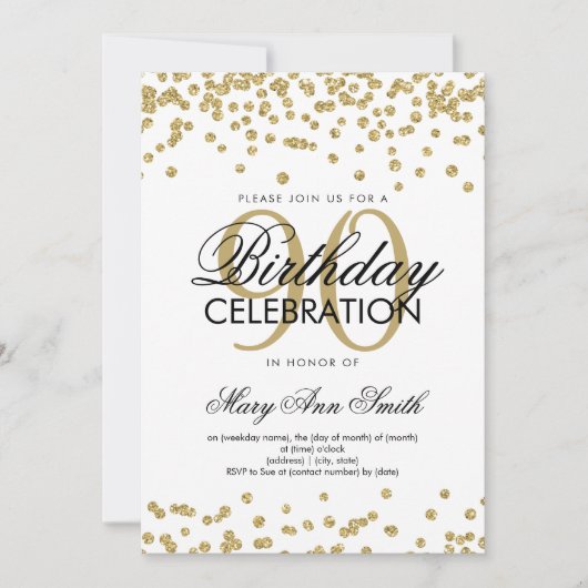 90e verjaardag Glitter Confetti Kaart (Voorkant)