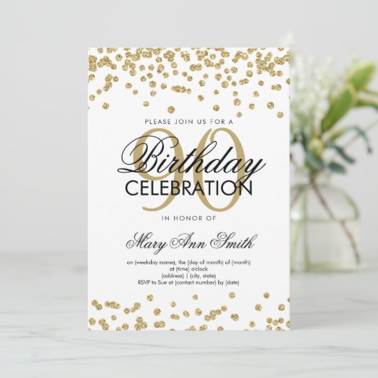 90e verjaardag Glitter Confetti Kaart (Staand voorkant)