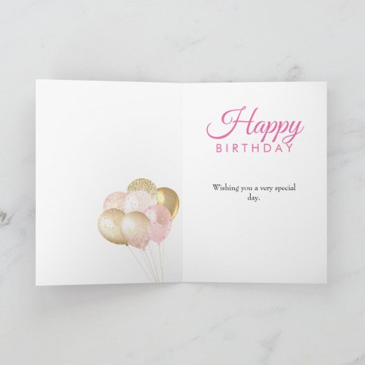 90e verjaardag Glitter Roze Ballon Kaart (Binnen)