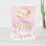 90e verjaardag Glitter Roze Ballon Kaart<br><div class="desc">Een prachtige blush roze en glitter ballon gelukkige verjaardagskaart. Dit vrouwelijke ontwerp is de perfecte manier om iemand een gelukkige 90ste verjaardag (of om het even welke leeftijd!) te wensen Personaliseer met onze eigen douanenaam en bericht. Roze en goudkleurige typografie op een belleneffect girly achtergrond. Dit zou perfect zijn voor...</div>