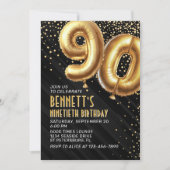 90e verjaardag Gold Black Invitation Kaart (Voorkant)