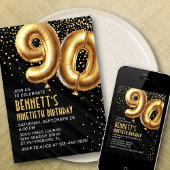 90e verjaardag Gold Black Invitation Kaart