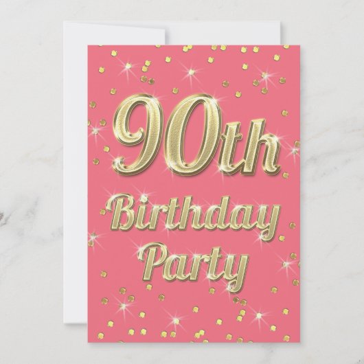 90e Verjaardag Gold Bling Typografie Confetti Roze Kaart (Voorkant)