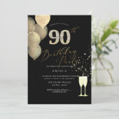 90e verjaardag Gold Glitter Balloons Diamond Kaart (Staand voorkant)
