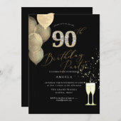 90e verjaardag Gold Glitter Balloons Diamond Kaart (Voorkant / Achterkant)