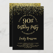 90e verjaardag Gold Glitter Confetti Black Kaart (Voorkant / Achterkant)