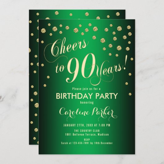 90e verjaardag - Gold Green Kaart (Voorkant / Achterkant)