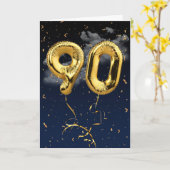 90e verjaardag Gold Mylar ballon en Confetti Card Kaart (Gele Bloem)