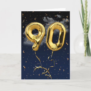 90e verjaardag Gold Mylar ballon en Confetti Card Kaart