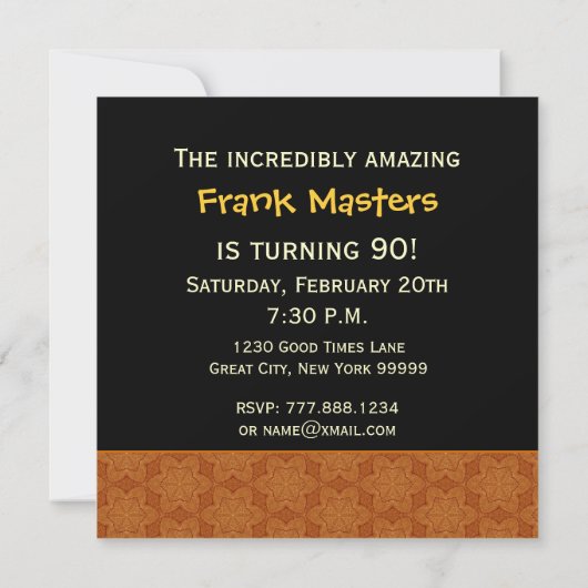 90e verjaardag Gold Oranje Black Pattern Kaart (Achterkant)