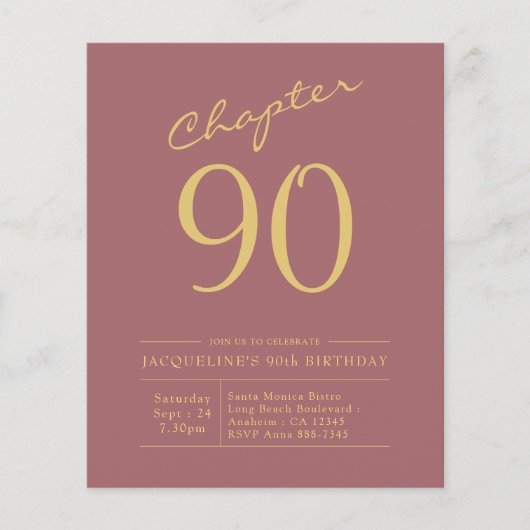 90e verjaardag Gold Pink Budget Uitnodiging Flyer (Voorkant)