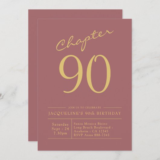 90e verjaardag Gold Pink uitnodiging (Voorkant / Achterkant)