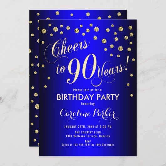 90e verjaardag - Gold Royal Blue Kaart (Voorkant / Achterkant)